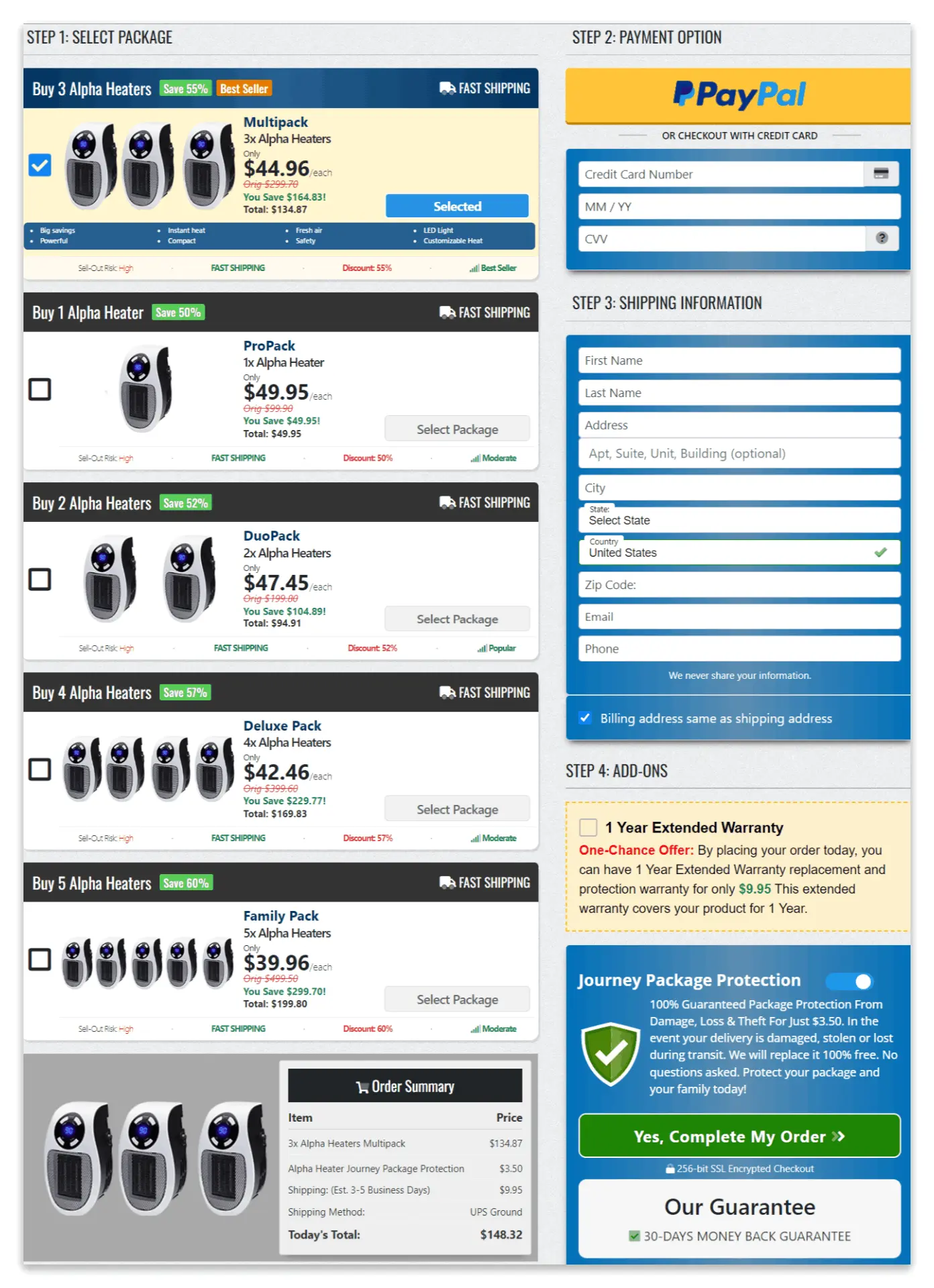 Alpha Heater secure checkout page